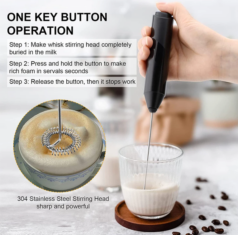 Rechargeable Electric Handheld Milk Frother With Storage Lid
