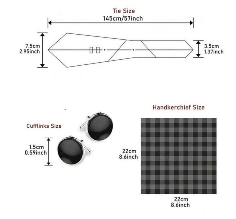 Ties Set Men Color Necktie Handkerchief Cufflinks Brooch Formal