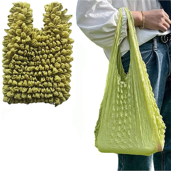Heavy-Duty Expandable Shopping Bag – Folds to Palm Size-Green color