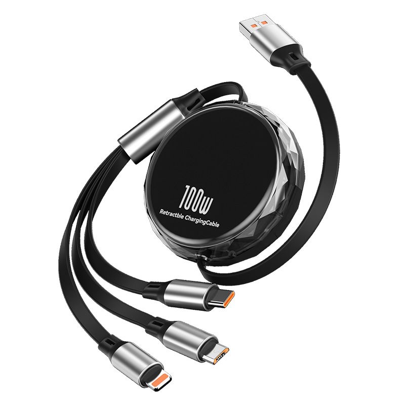 100W Retractable 3 in 1 Multi Type C Charger Cable to C Super Fast Charging