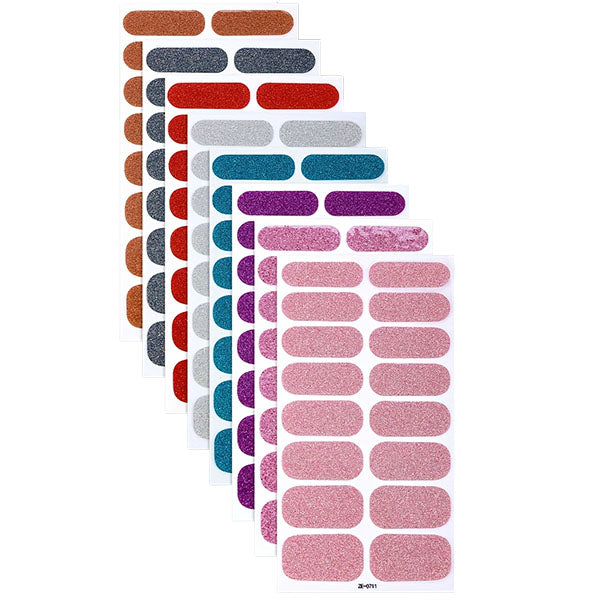 8-Sheet Glitter Nail Wrap Kit – Full Set with Cuticle Stick, Buffer & Pouch