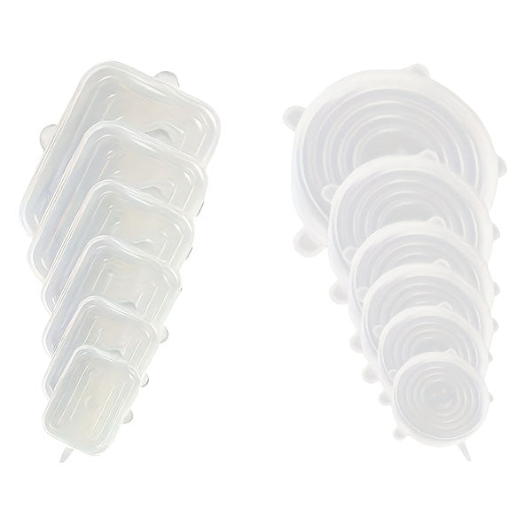 12-Pack Silicone Stretch Lids – 6 Round + 6 Square