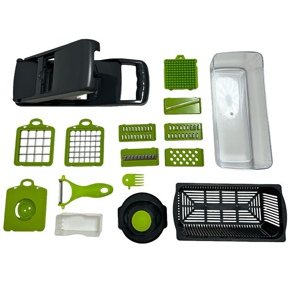 16-Piece Manual Vegetable Chopper Set – With Container & Multiple Blades