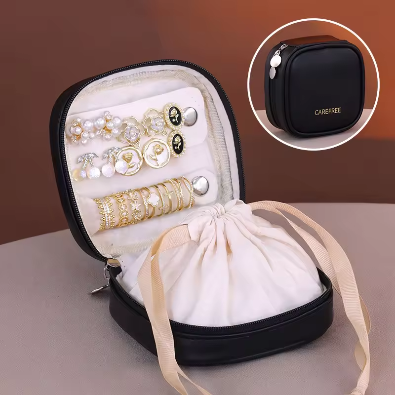 Leather Earrings Rings Necklaces Travel Jewelry Boxes Square Style PU Leather Portable Jewelry Storage case