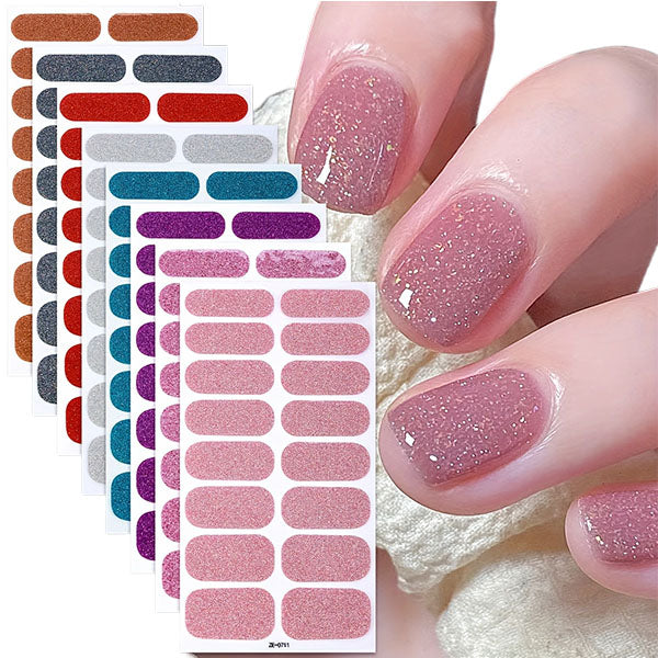 8-Sheet Glitter Nail Wrap Kit – Full Set with Cuticle Stick, Buffer & Pouch