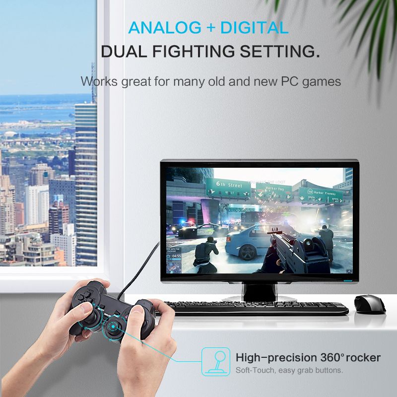 Wired USB PC Controller For PC Laptop For Wins Black Gamepad