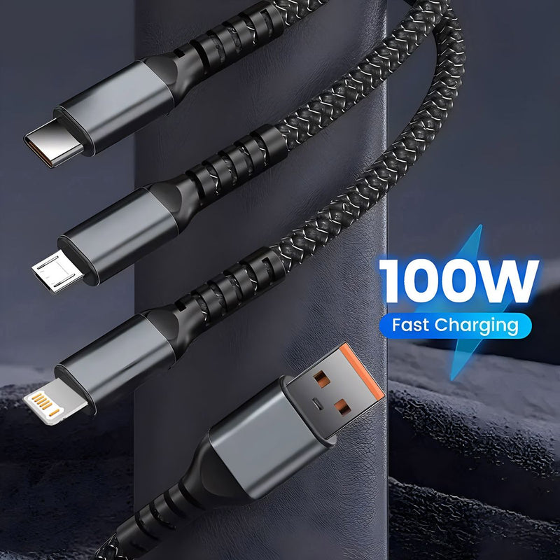 3 in 1 Type C Cable Digital Fast Charging Cable USB C 5A Cable
