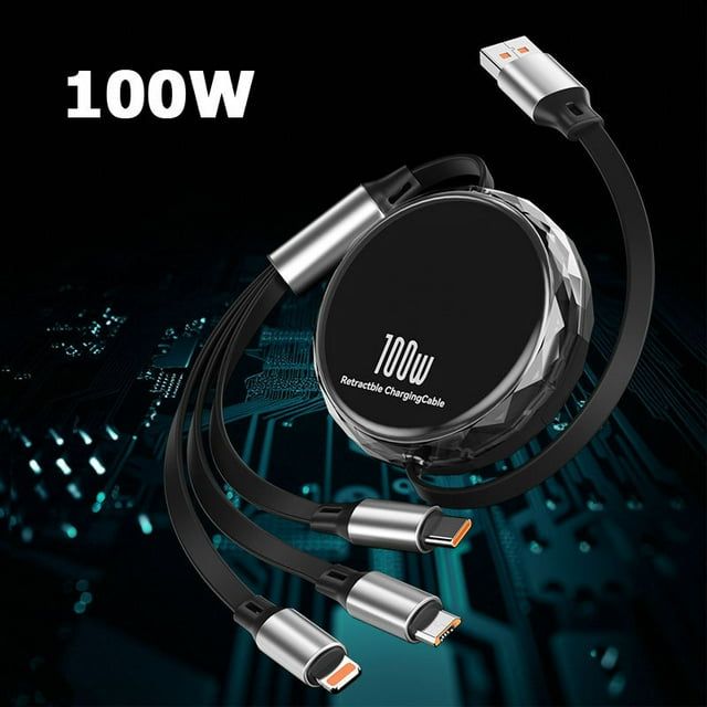100W Retractable 3 in 1 Multi Type C Charger Cable to C Super Fast Charging