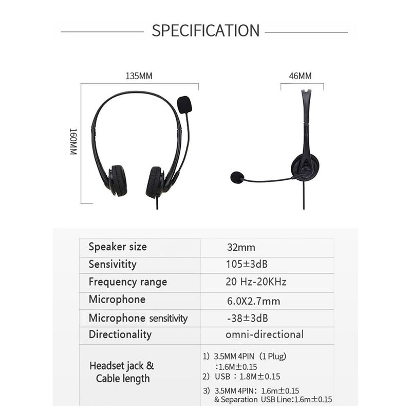 Wired Headset Wired Control USB Port With Microphone Headphone