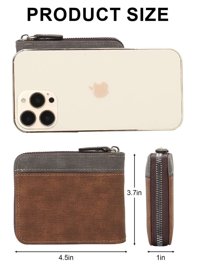 Pretty Zip-Around Bifold PU Leather Wallet Men Vintage Bifold Wallets
