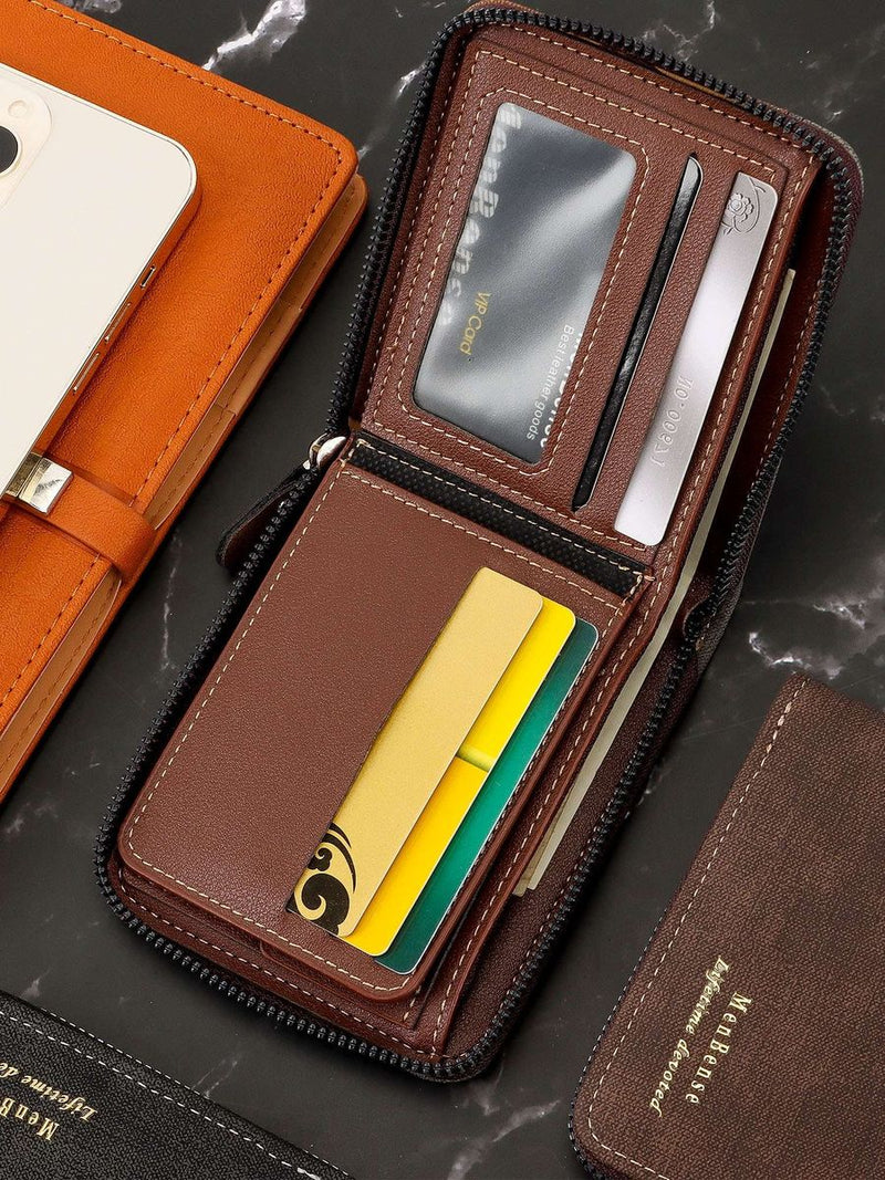 Pretty Zip-Around Bifold PU Leather Wallet Men Vintage Bifold Wallets
