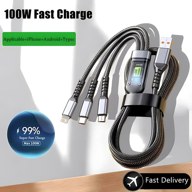 3 in 1 Type C Cable Digital Fast Charging Cable USB C 5A Cable