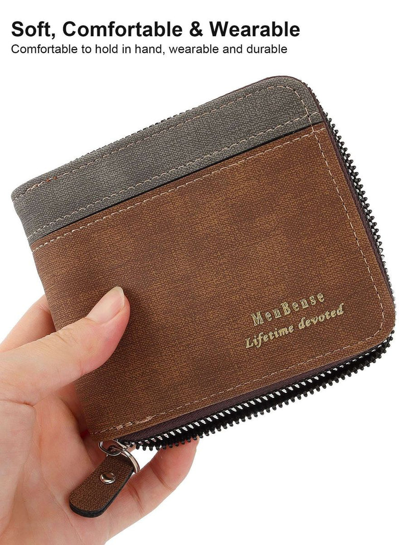 Pretty Zip-Around Bifold PU Leather Wallet Men Vintage Bifold Wallets
