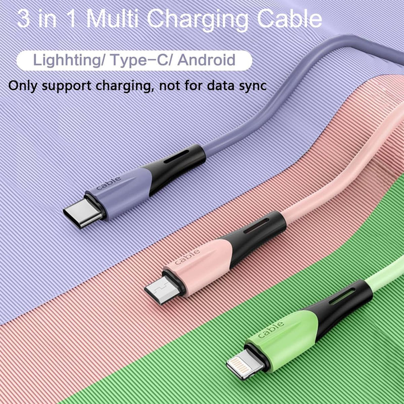 3 in 1 Multiple USB Charger Cable Charger with IP/USB C/Micro USB Port