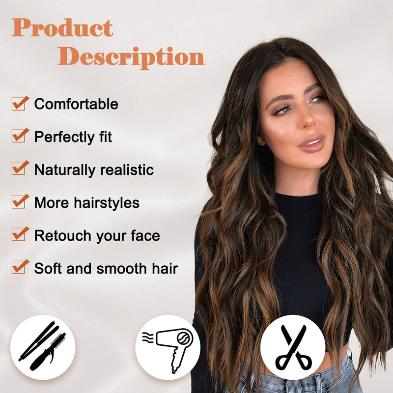 Fashionable Wig with Highlights, Long Wavy Curls, and a Full-Head Lace Synthetic Wig