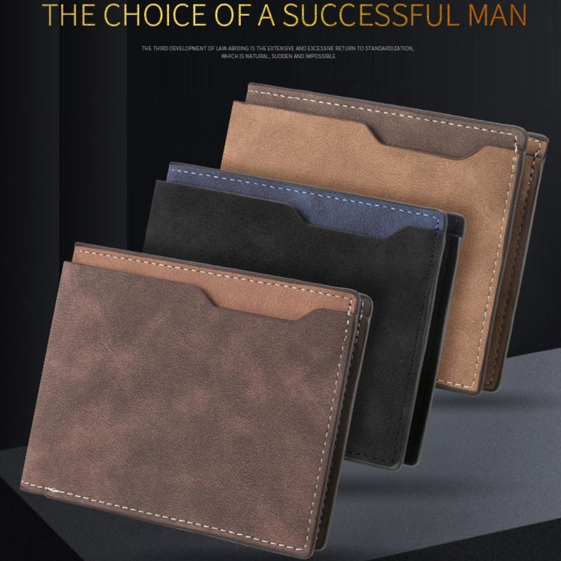 PU Leather Short Wallet Two-fold Multiple Pockets Large Slim Wallet Men