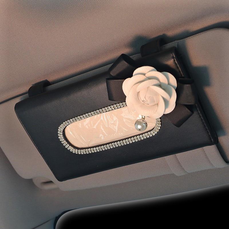 Cute Flowers Crystal Car Napkin Box