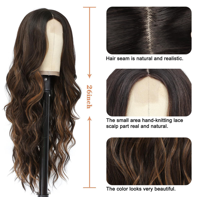 Fashionable Wig with Highlights, Long Wavy Curls, and a Full-Head Lace Synthetic Wig