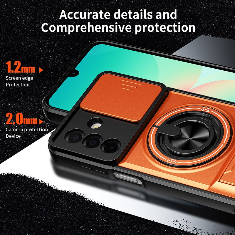 Luxury Slide Camera Lens Cover Case for Samsung Galaxy A26 5G, Built-in Ring Stand and Folding Stand Magnetic Protective Case
