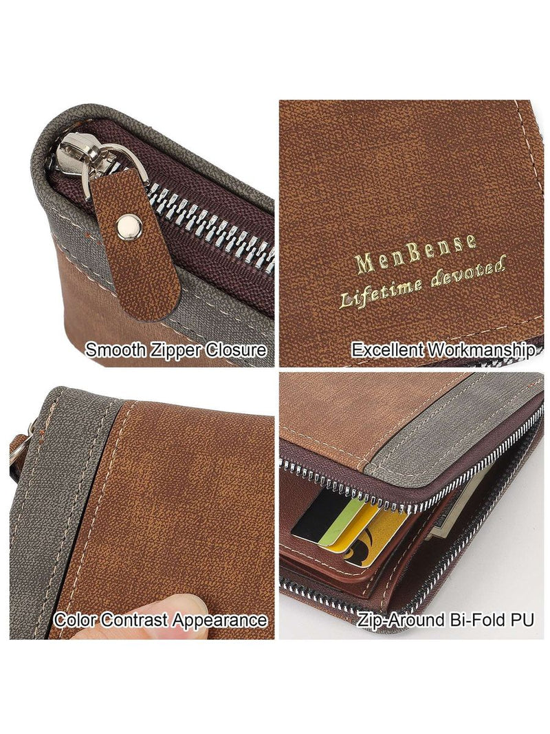 Pretty Zip-Around Bifold PU Leather Wallet Men Vintage Bifold Wallets
