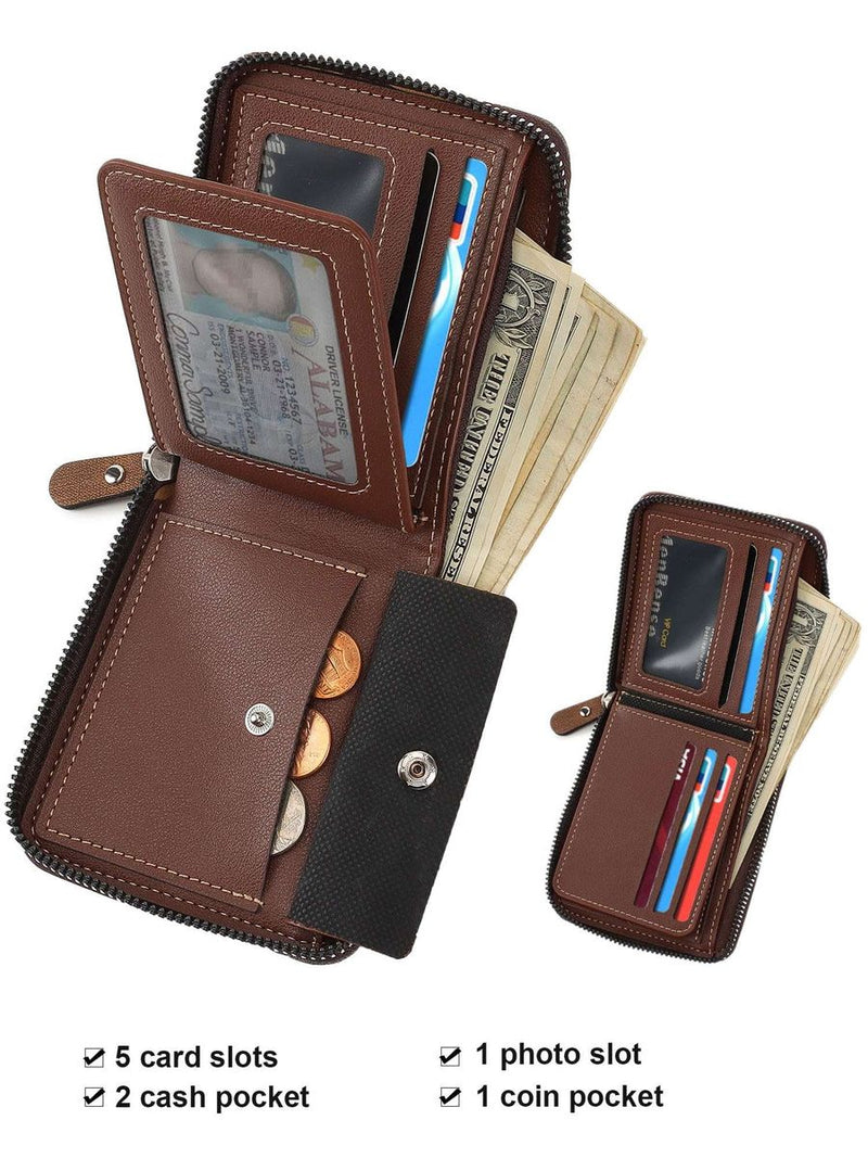 Pretty Zip-Around Bifold PU Leather Wallet Men Vintage Bifold Wallets