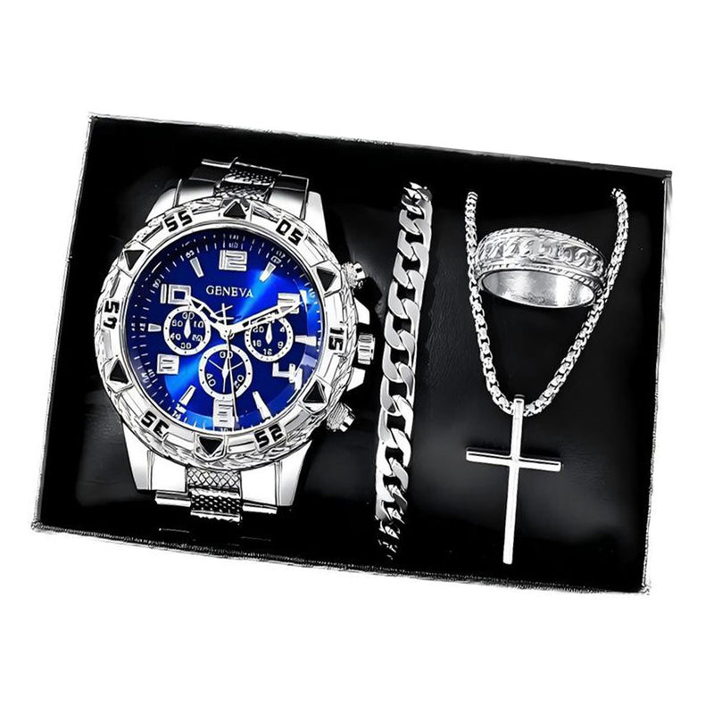 Men's Watch Set Trendy Chain Calendar Function Fashion Design Birthday Gift
