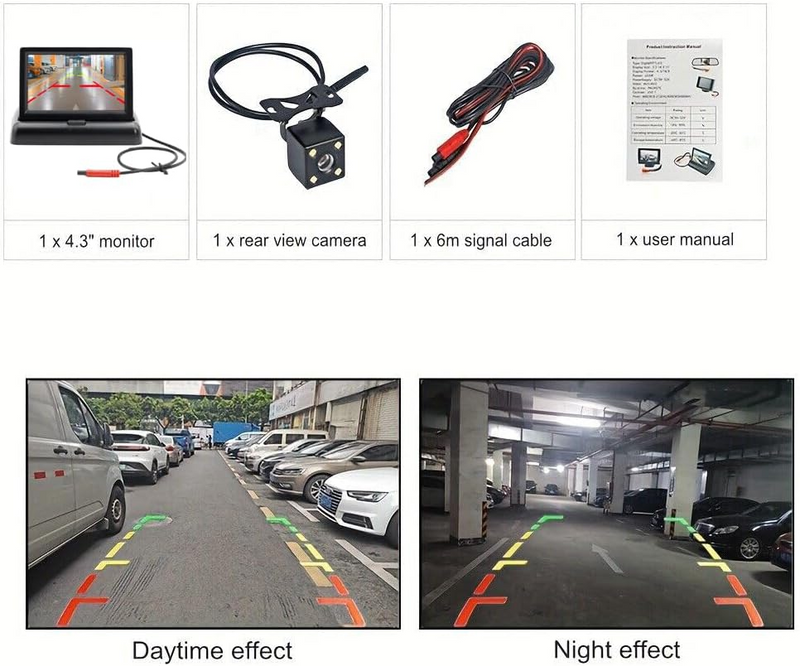4.3 Inch TFT LCD Car Mirror Monito Rear View Reverse Backup Car LED Camera