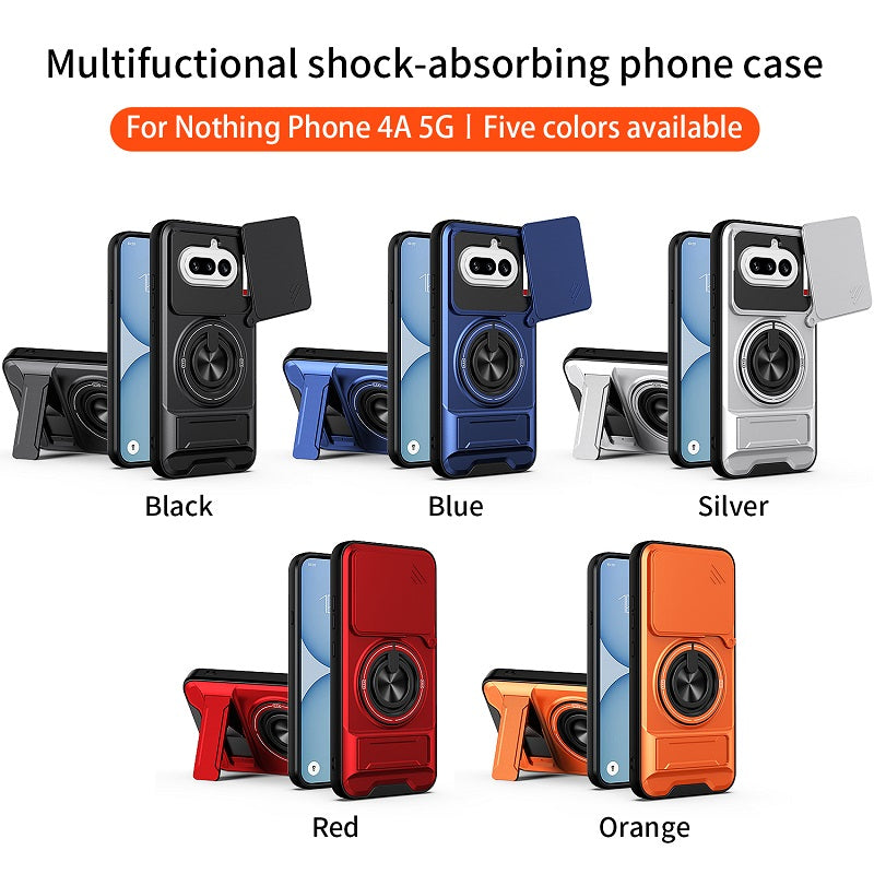Luxury Slide Camera Lens Cover Case for Nothing Phone (4a) 5G, Built-in Ring Stand and Folding Stand Magnetic Protective Case