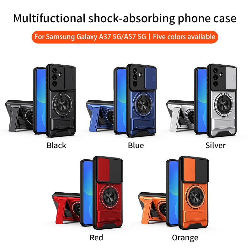 Luxury Slide Camera Lens Cover Case for Samsung Galaxy A57 A37 5G, Built-in Ring Stand and Folding Stand Magnetic Protective Case
