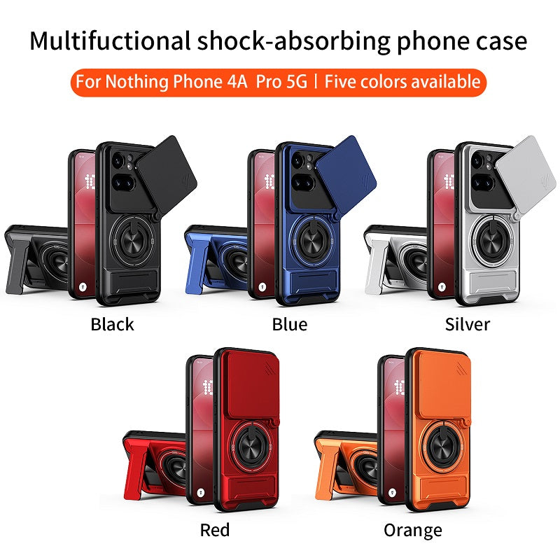 Luxury Slide Camera Lens Cover Case for Nothing Phone (4a) Pro 5G, Built-in Ring Stand and Folding Stand Magnetic Protective Case