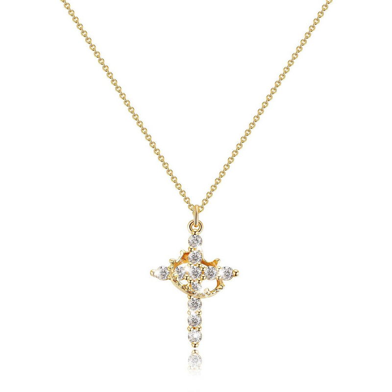 IPSTYLE Crown Pendant Cross Necklace - Popular with Chain