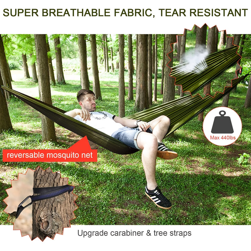 Camping Hammock with Mosquito Net & Rain Fly, 440lbs Portable Hammock for Outdoor Hiking
