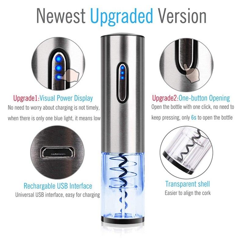Electric Wine Opener Automatic Electric Corkscrew USB Battery Stainles