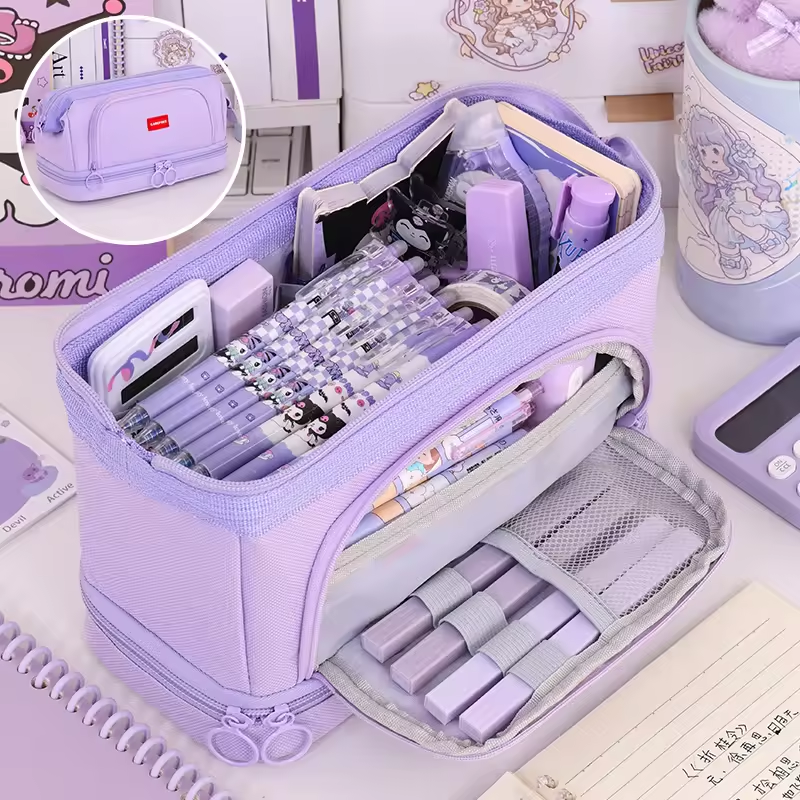 Premium Steel Wire Frame Extra Large Capacity School Stationery Organizer for Pens Markers Erasers Double Layer Pencil Case