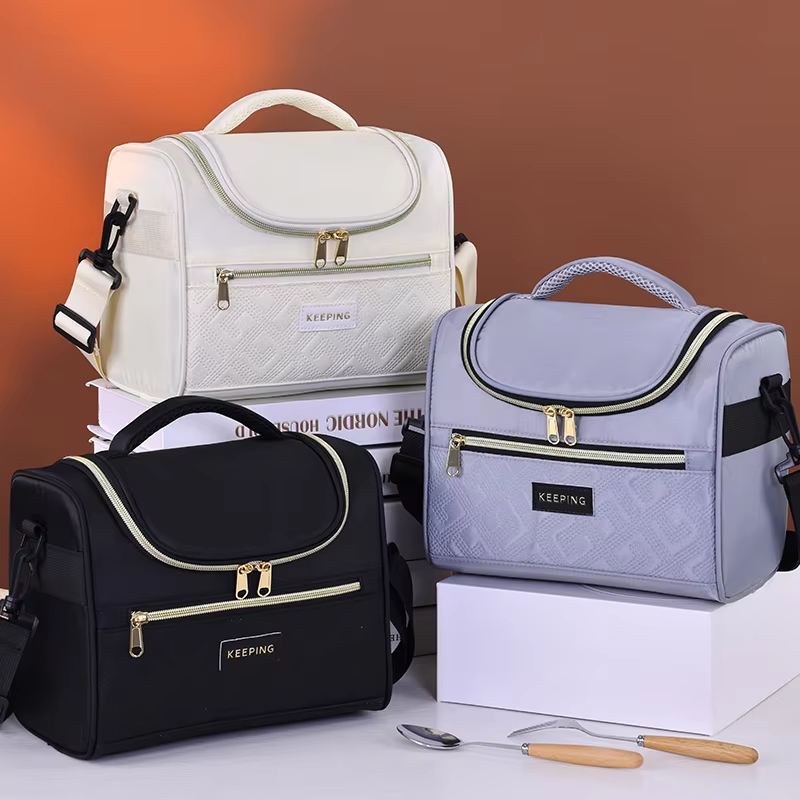 Portable Diagonal Thermal Insulation Oxford Material Lunch Box Bag Eco-Friendly Durable Waterproof Fashionable Plaid Design