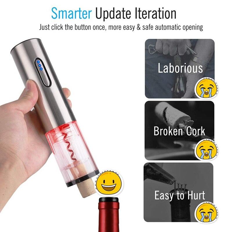 Electric Wine Opener Automatic Electric Corkscrew USB Battery Stainles