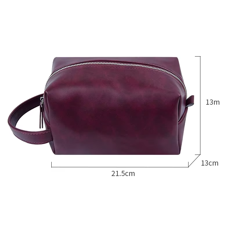 Travel Cosmetic Case for Woman Vintage PU Leather Large Capacity Makeup Organizer Bag with Secure Double Zipper