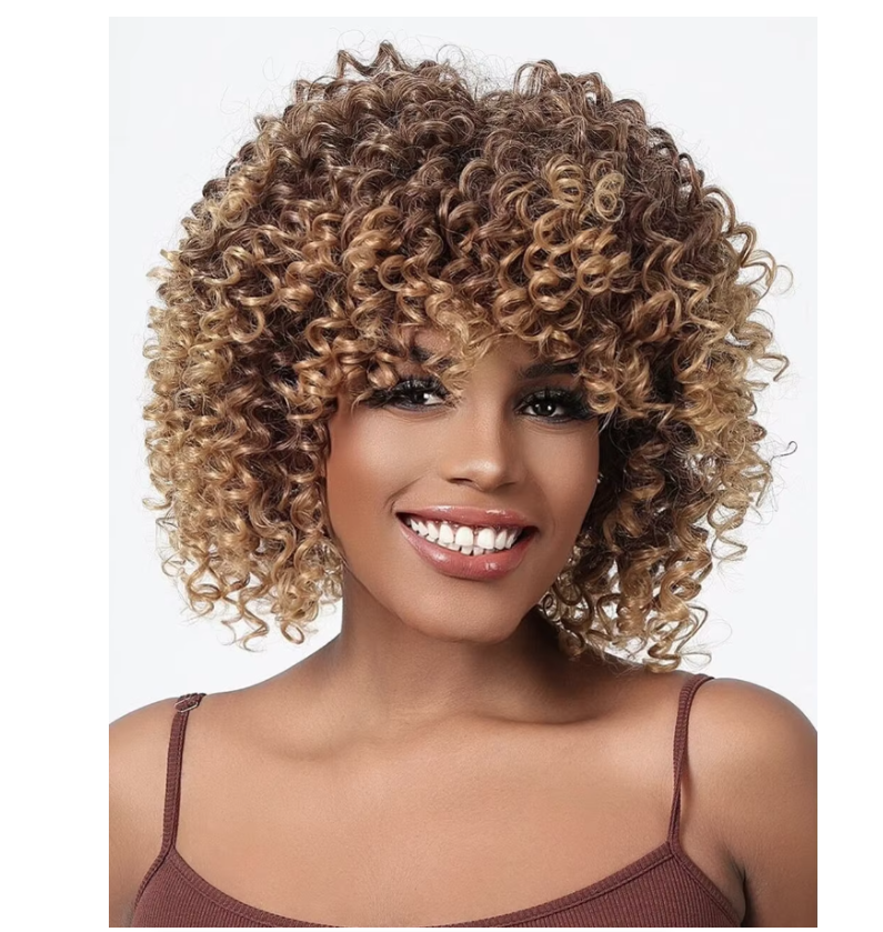 Synthetic Short Brown Bounce Curly Wigs for Woman Afro Fluffy Wigs - IPSTYLE