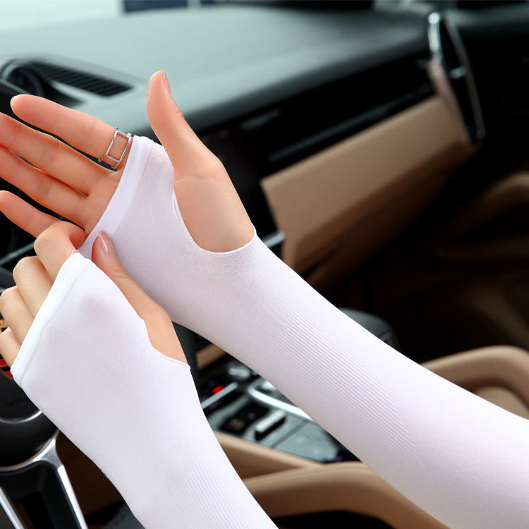 Summer open toed outdoor cycling and driving, cool hand sleeves, arm protection, one piece, refreshing ice silk sunscreen sleeve cover