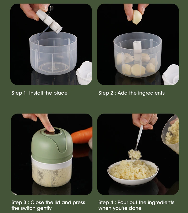 IPSTYLE 250ml Garlic Masher Crusher Electric Kitchen Food Chopper