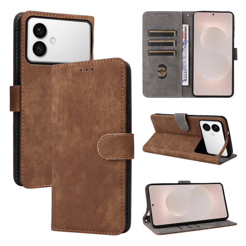Flip Cover for Samsung Galaxy S26 Edge PU Leather Phone Case [RFID Blocking] With Hand Strap