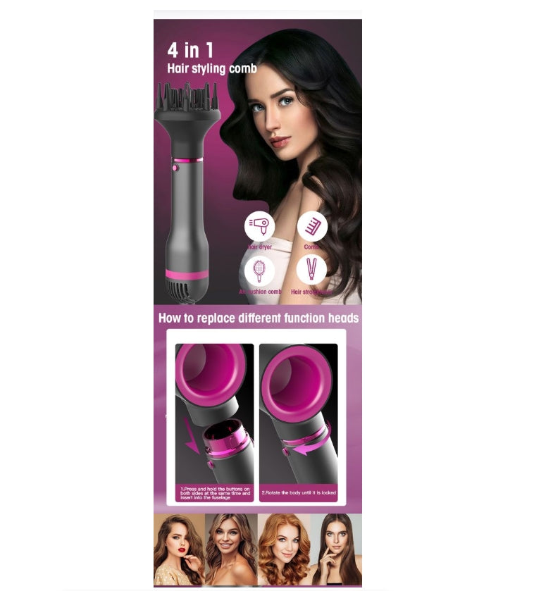 Hair Dryer Hot Air Brush Replaceable Head Straightener Curler Comb Roller