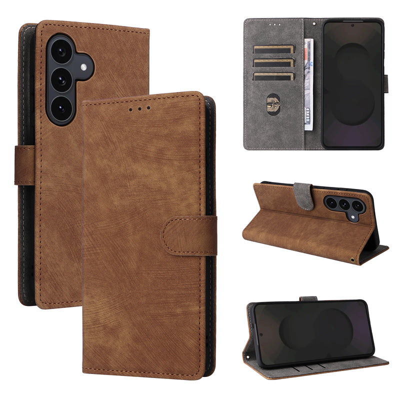 Flip Cover for Samsung Galaxy S25 FE PU Leather Phone Case [RFID Blocking] With Hand Strap