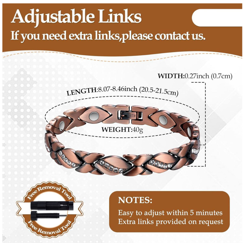 Pure Copper Bracelets for Woman with 3500 Gauss Magnets