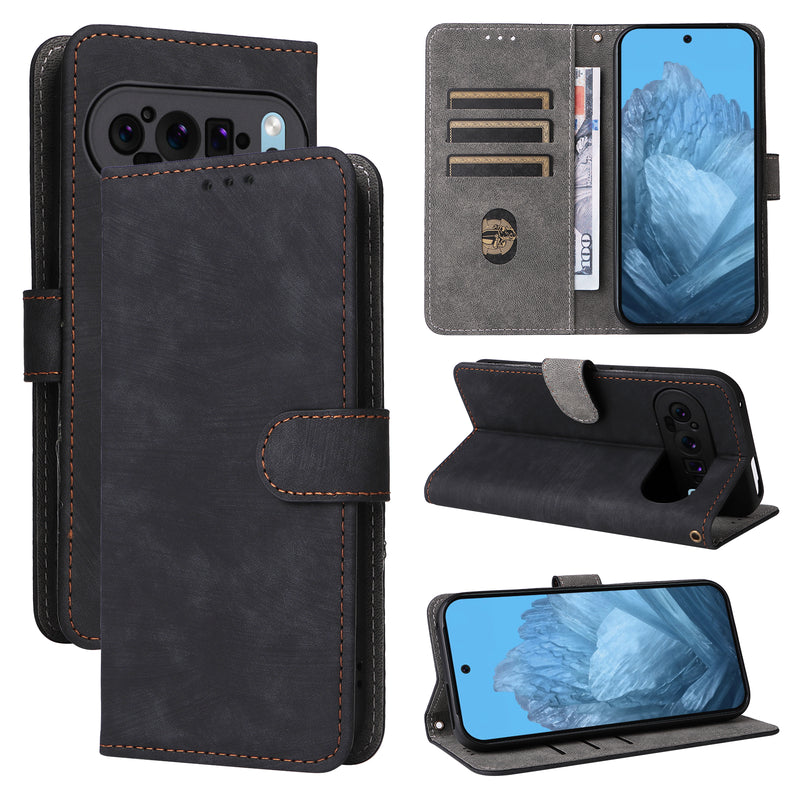 Flip Cover for Google Pixel 9 PU Leather Phone Case RFID Blocking With Hand Strap