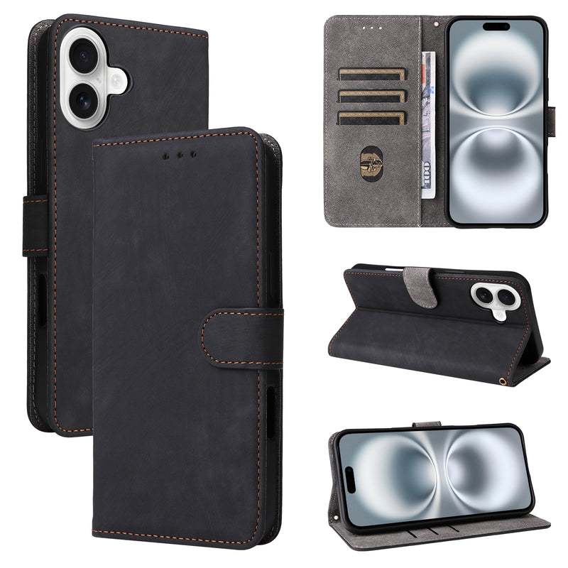 Flip Cover for iPhone 16 PU Leather Phone Case [RFID Blocking] With Hand Strap