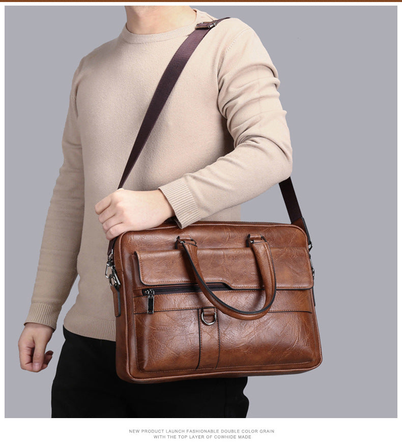 Men Bag Briefcase Laptop Bag - Leather Business Handbag Crossbody Shoulder
