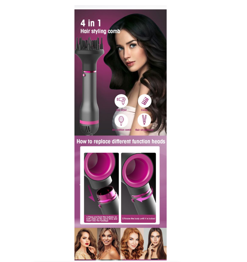 Hair Dryer Hot Air Brush Electric Ion Blow Dryer Brush- Four Changeable Brush