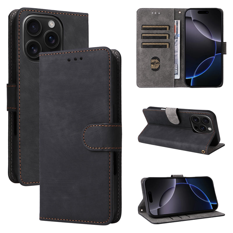 Flip Cover for iPhone 14 Pro PU Leather Phone Case RFID Blocking With Hand Strap