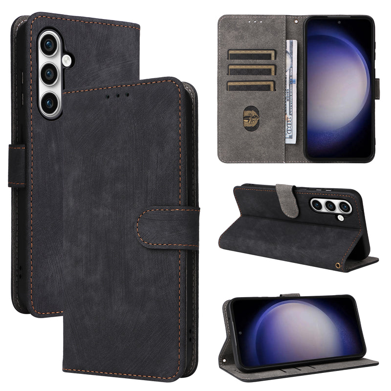 Flip Cover for Samsung Galaxy S24 FE PU Leather Phone Case [RFID Blocking] With Hand Strap